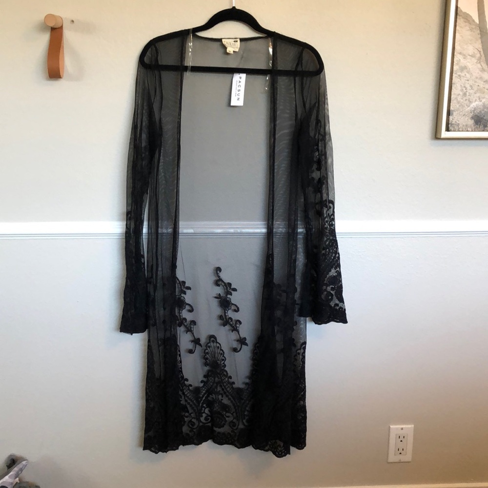 Black Mesh Lace Kimono Long Sleeve